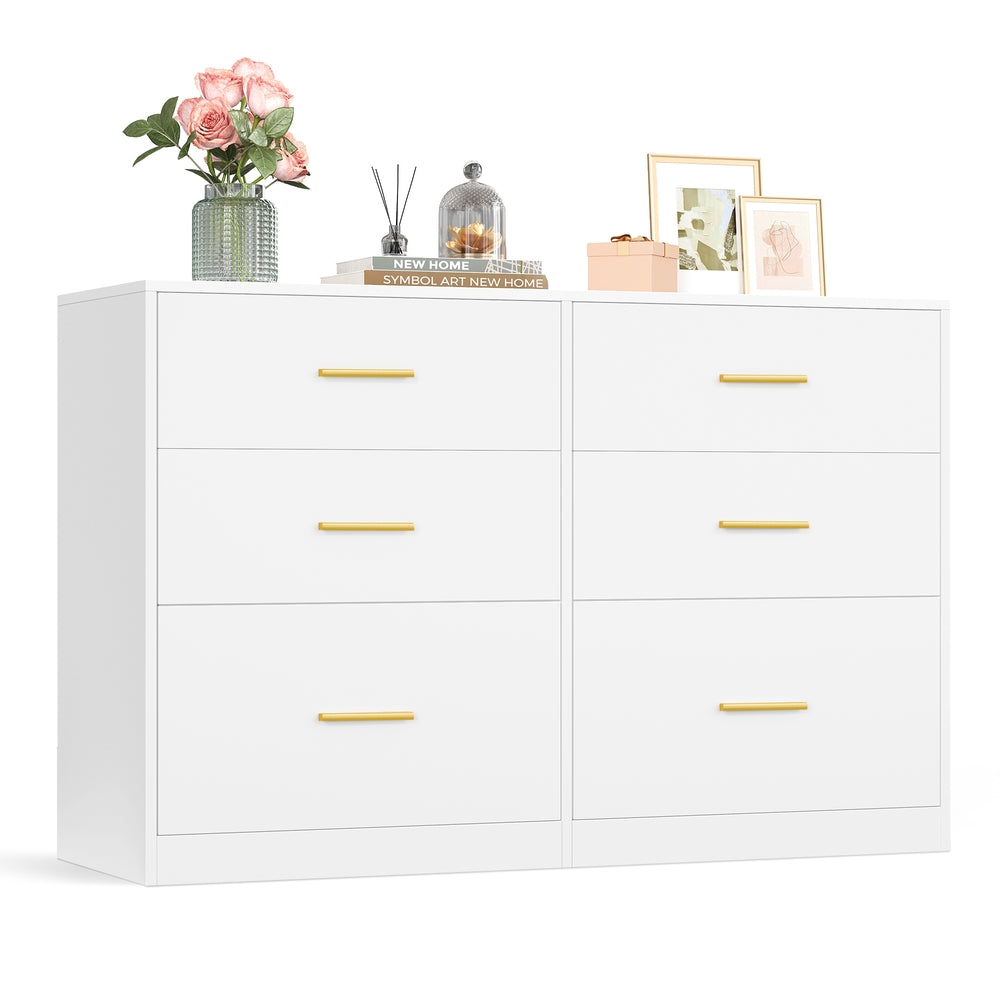 6 Drawer Dresser With Charging Station LED Lights Storage Cabinet