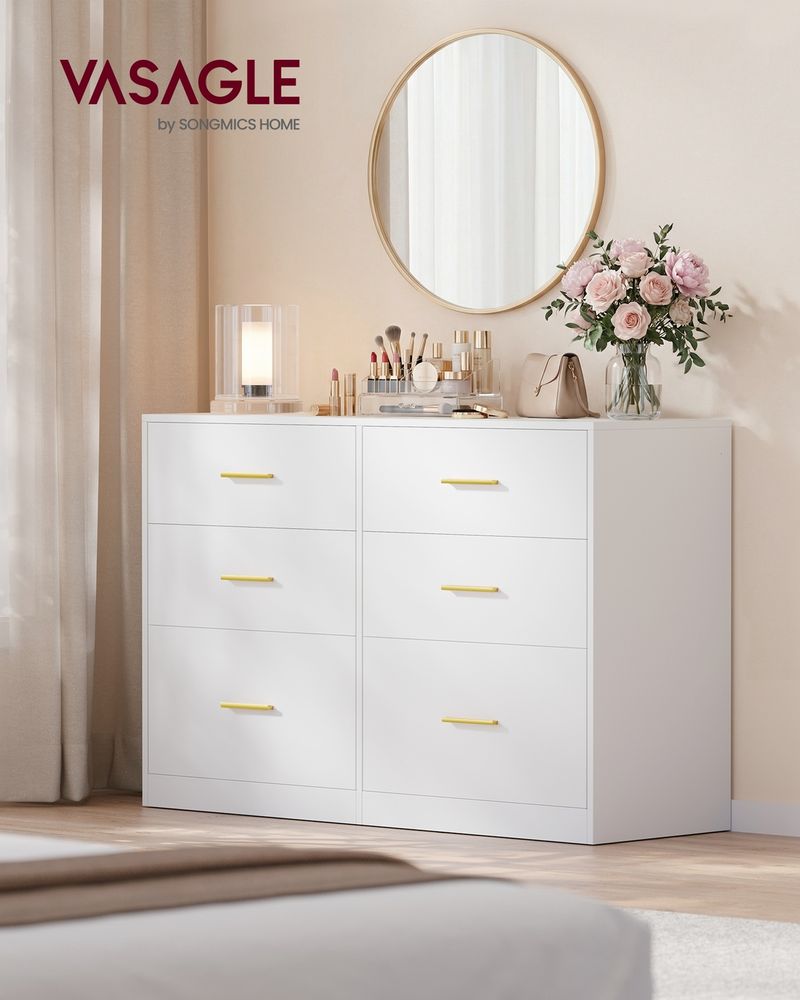 6 Drawer Dresser With Charging Station LED Lights Storage Cabinet