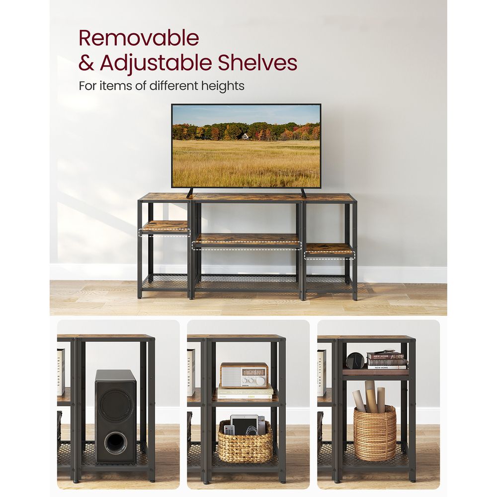 TV Stand - For 65 Inch TVs - Open Storage With Adjustable Shelves