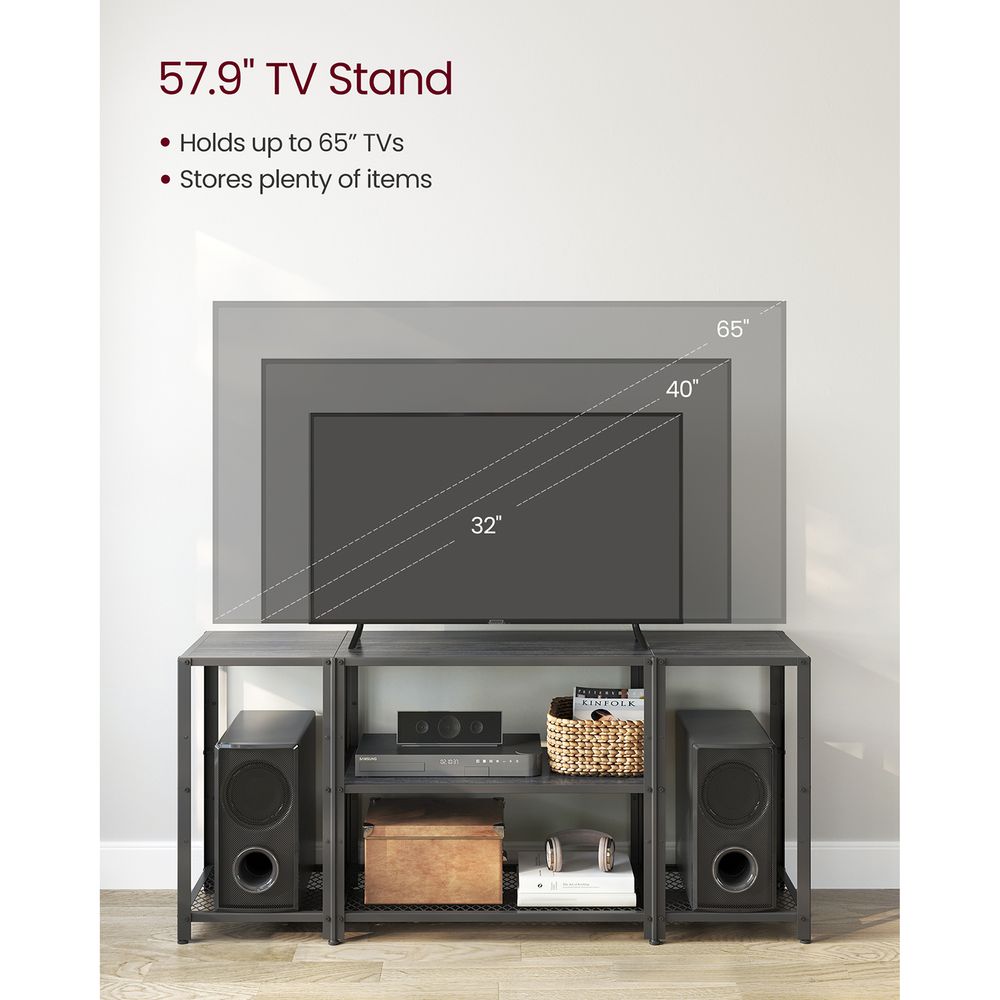 TV Stand - For 65 Inch TVs - Open Storage With Adjustable Shelves