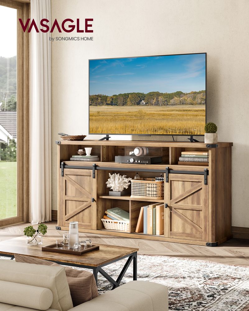 TV Stand - Farmhouse Style - With Charging Station - For Up To 65 Inch TVs