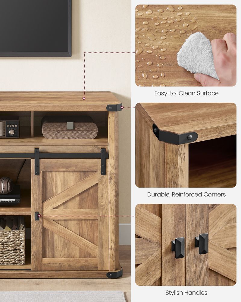 TV Stand - Farmhouse Style - With Charging Station - For Up To 65 Inch TVs