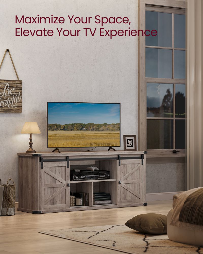 TV Stand - Farmhouse Style - With Charging Station - For Up To 65 Inch TVs