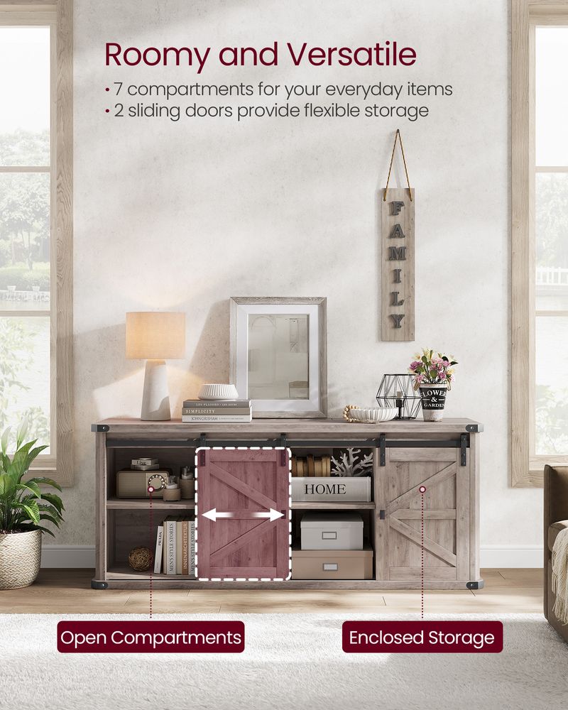 TV Stand - Farmhouse Style - With Charging Station - For Up To 65 Inch TVs