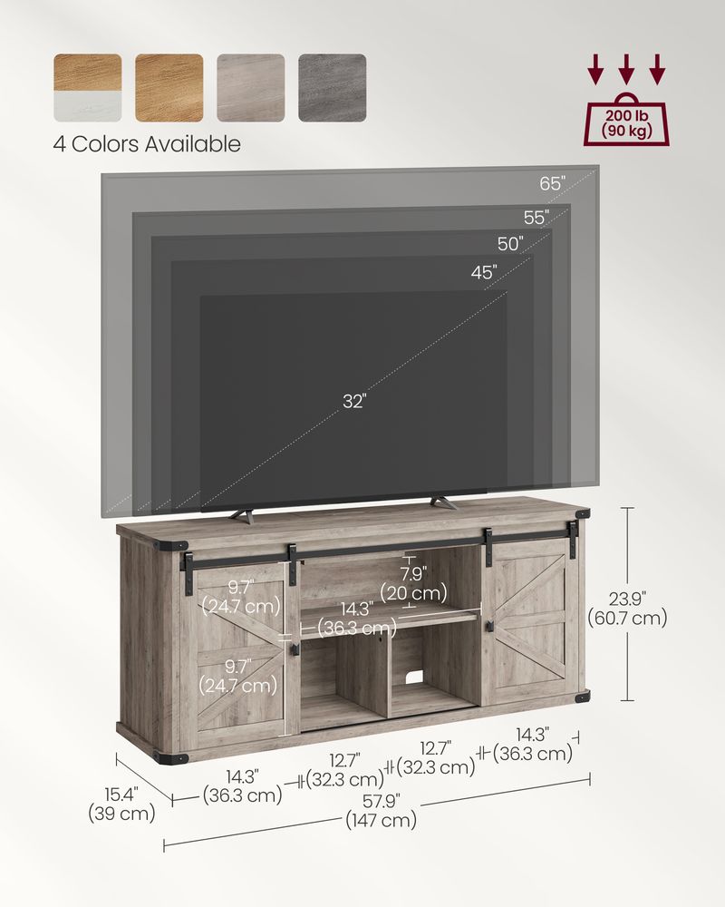 TV Stand - Farmhouse Style - With Charging Station - For Up To 65 Inch TVs