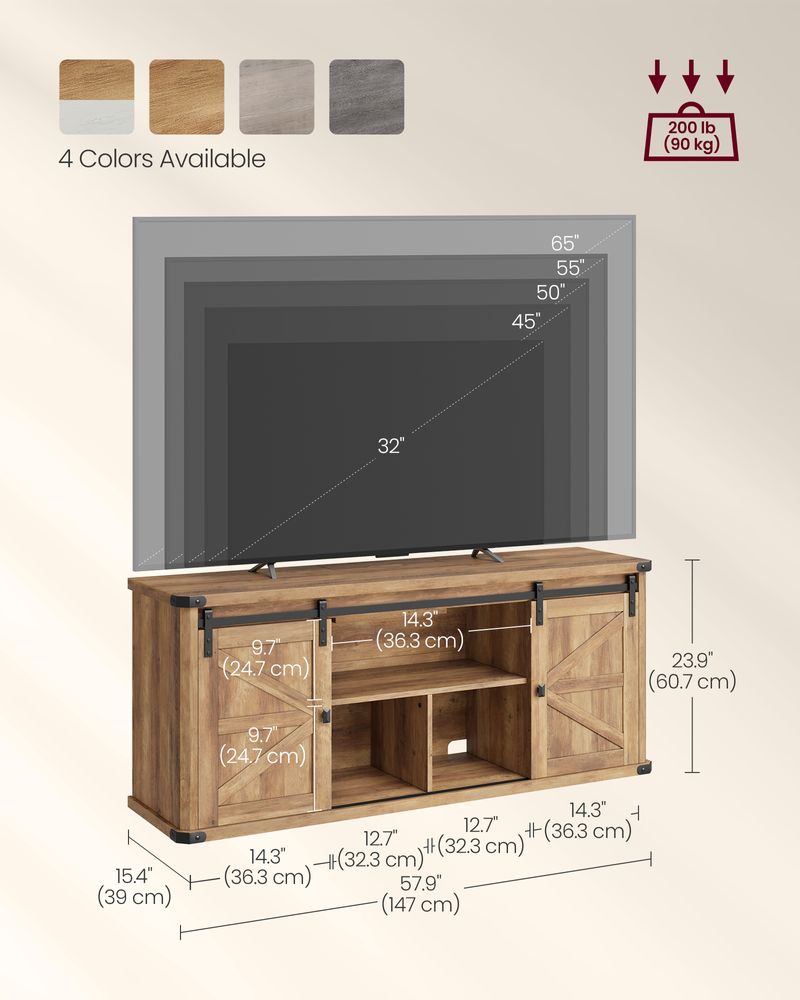 TV Stand - Farmhouse Style - With Charging Station - For Up To 65 Inch TVs