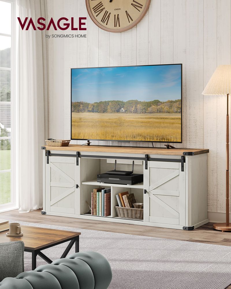 TV Stand - Farmhouse Style - With Charging Station - For Up To 65 Inch TVs
