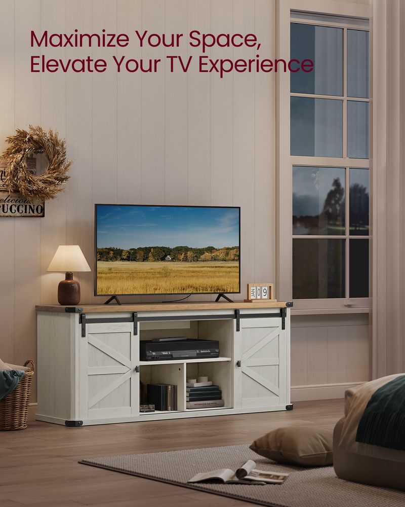 TV Stand - Farmhouse Style - With Charging Station - For Up To 65 Inch TVs