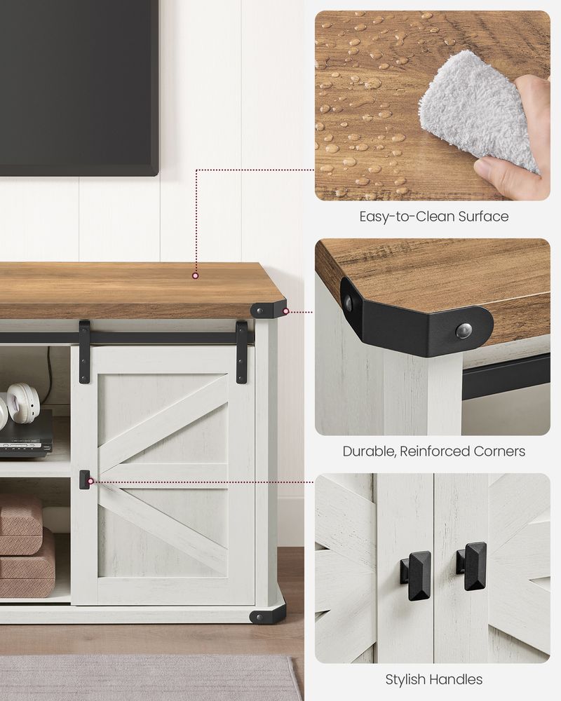 TV Stand - Farmhouse Style - With Charging Station - For Up To 65 Inch TVs