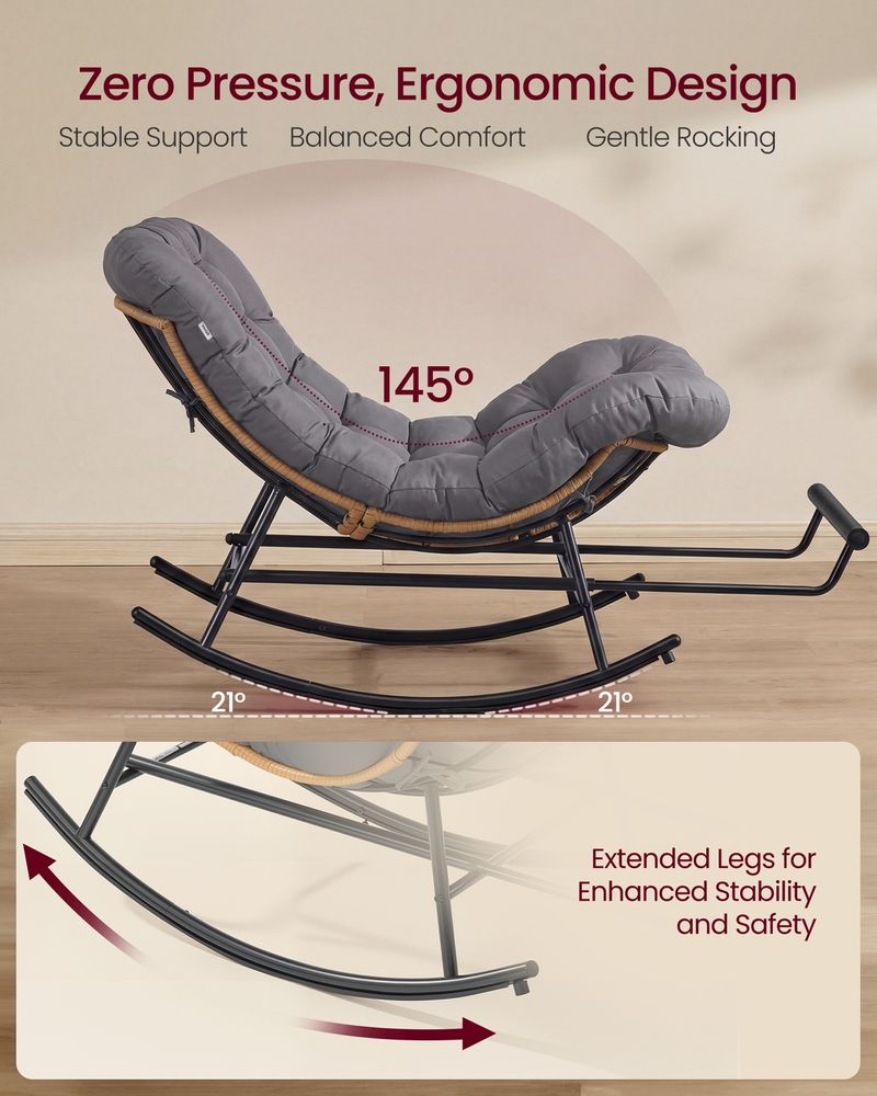 Papasan Rocking Chair – Adjustable Footrest – Cushioned Lounge Chair