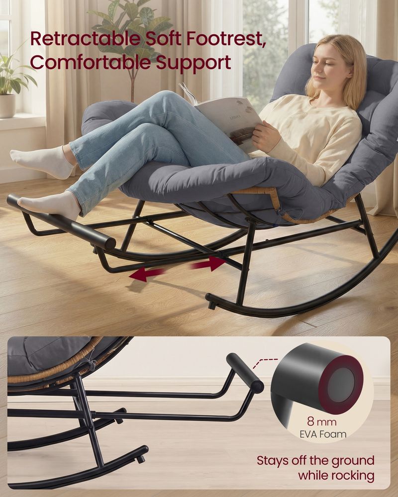 Papasan Rocking Chair – Adjustable Footrest – Cushioned Lounge Chair