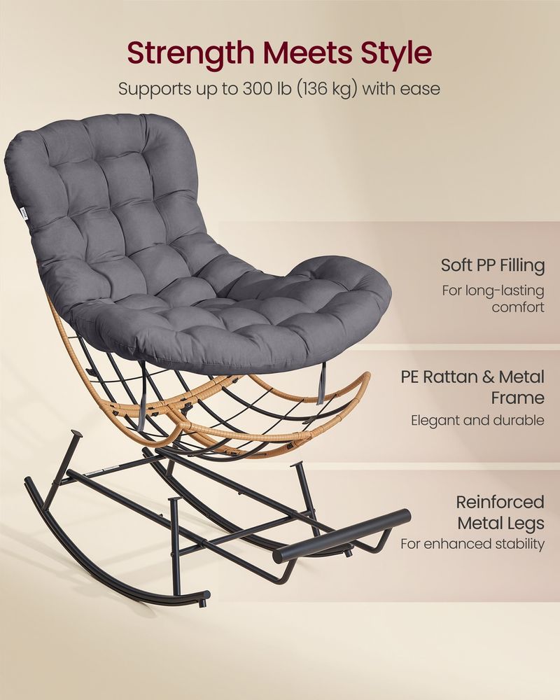 Papasan Rocking Chair – Adjustable Footrest – Cushioned Lounge Chair