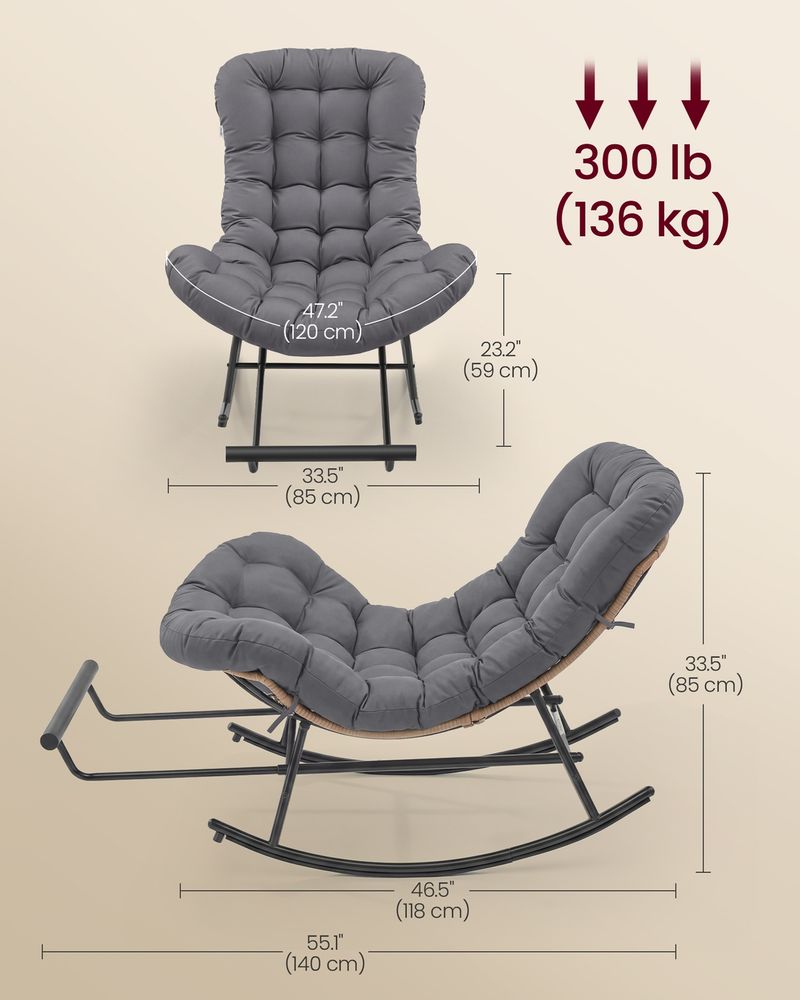 Papasan Rocking Chair – Adjustable Footrest – Cushioned Lounge Chair