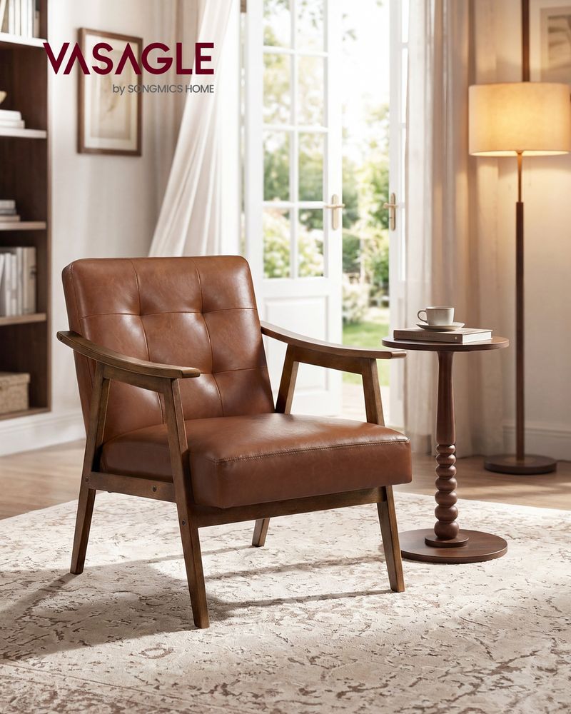 Accent Chair – Mid Century Modern PU Leather – Tufted Armchair