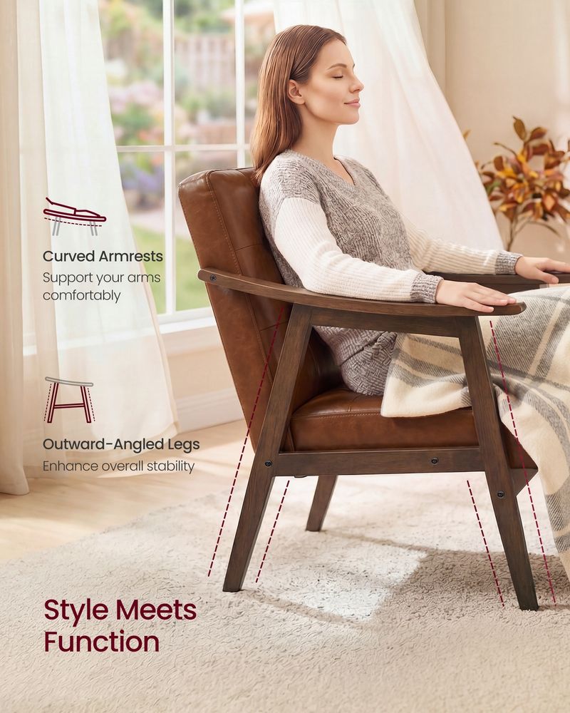 Accent Chair – Mid Century Modern PU Leather – Tufted Armchair