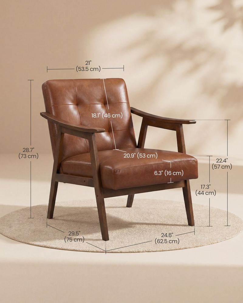 Accent Chair – Mid Century Modern PU Leather – Tufted Armchair
