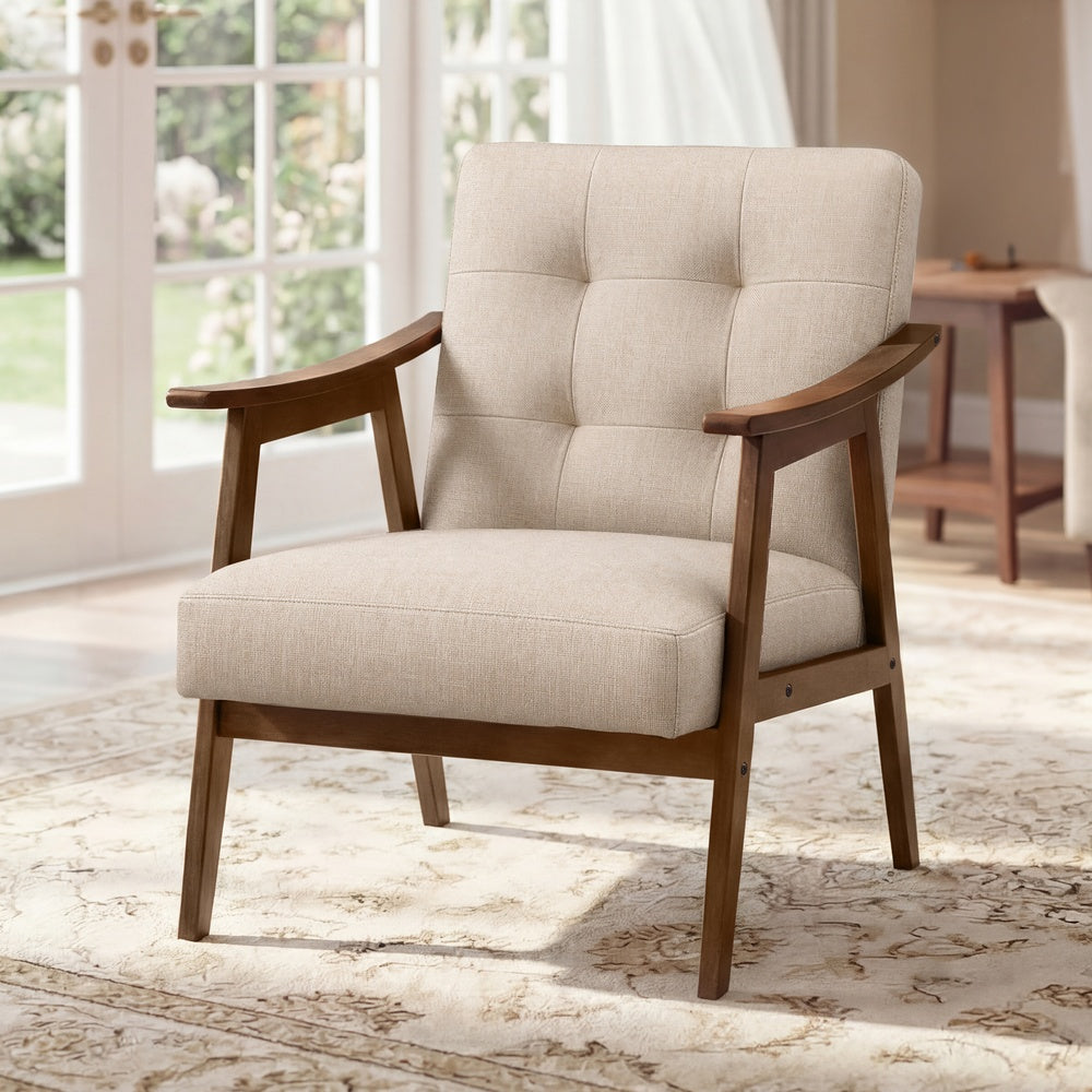 Accent Chair – Mid Century Modern PU Leather – Tufted Armchair