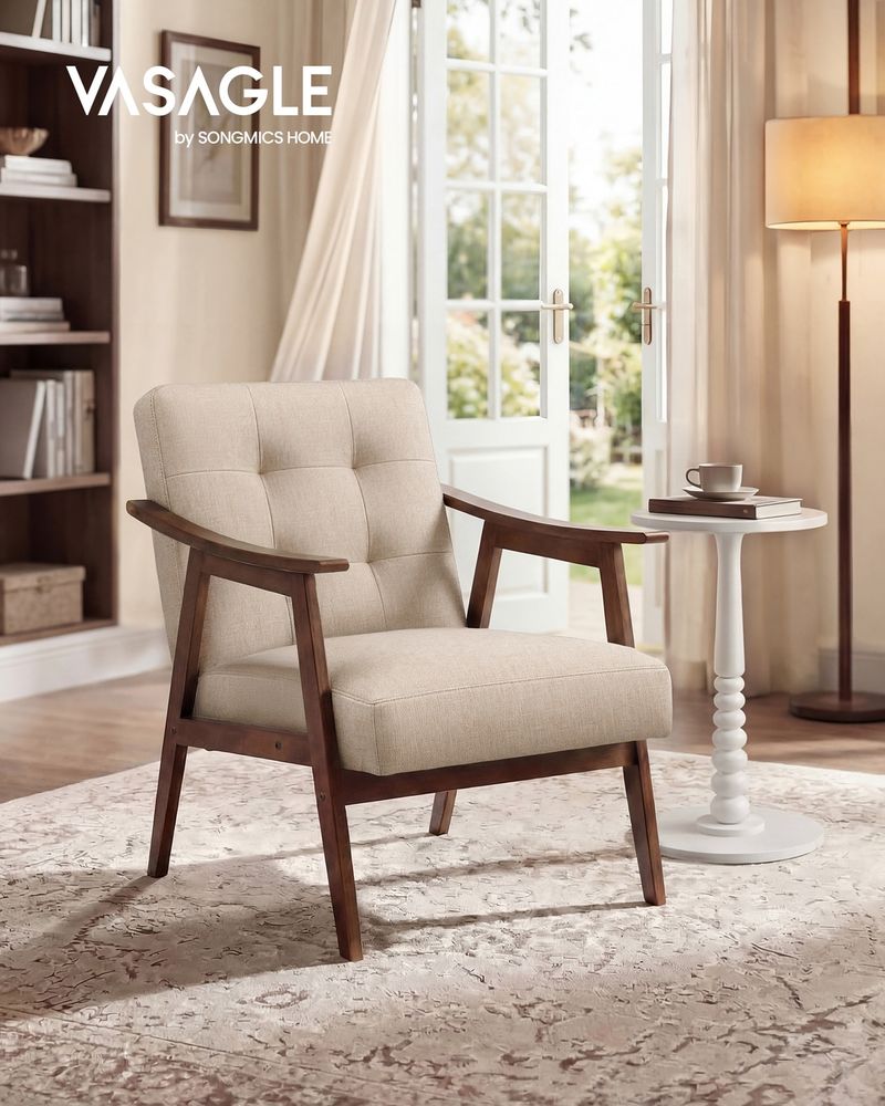 Accent Chair – Mid Century Modern PU Leather – Tufted Armchair