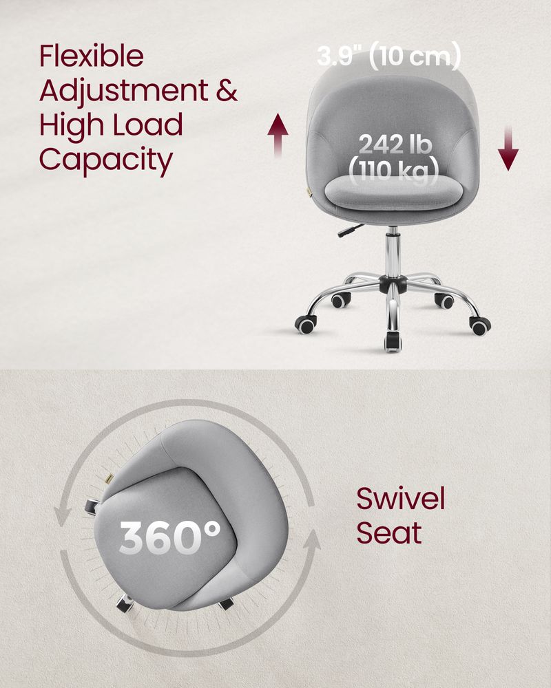 Ergonomic Swivel Vanity Chair - With Back And Wheels