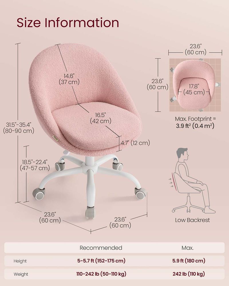 Ergonomic Swivel Vanity Chair - With Back And Wheels