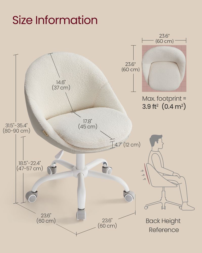 Ergonomic Swivel Vanity Chair - With Back And Wheels