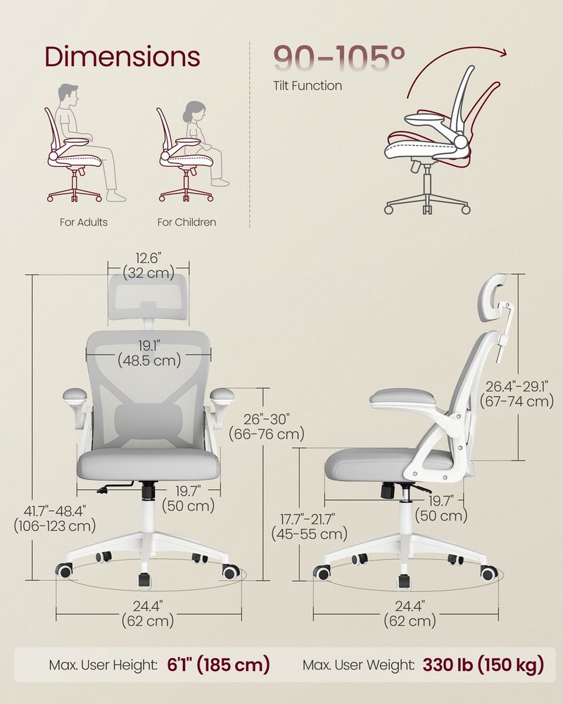 Office Chair – Ergonomic Mesh Back – Adjustable Lumbar Support & Headrest