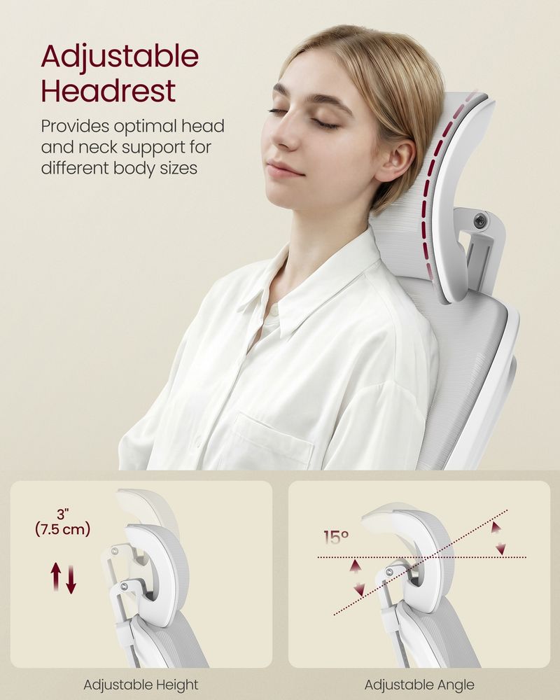 Office Chair – Ergonomic Mesh Back – Adjustable Lumbar Support & Headrest