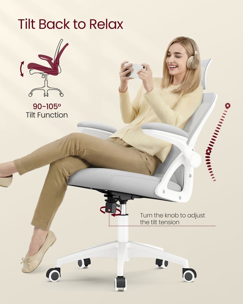Office Chair – Ergonomic Mesh Back – Adjustable Lumbar Support & Headrest