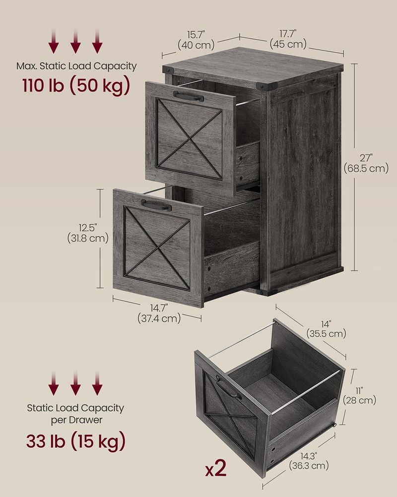 File Cabinet With 2 File Drawers – Fits A4 – Farmhouse Office Storage