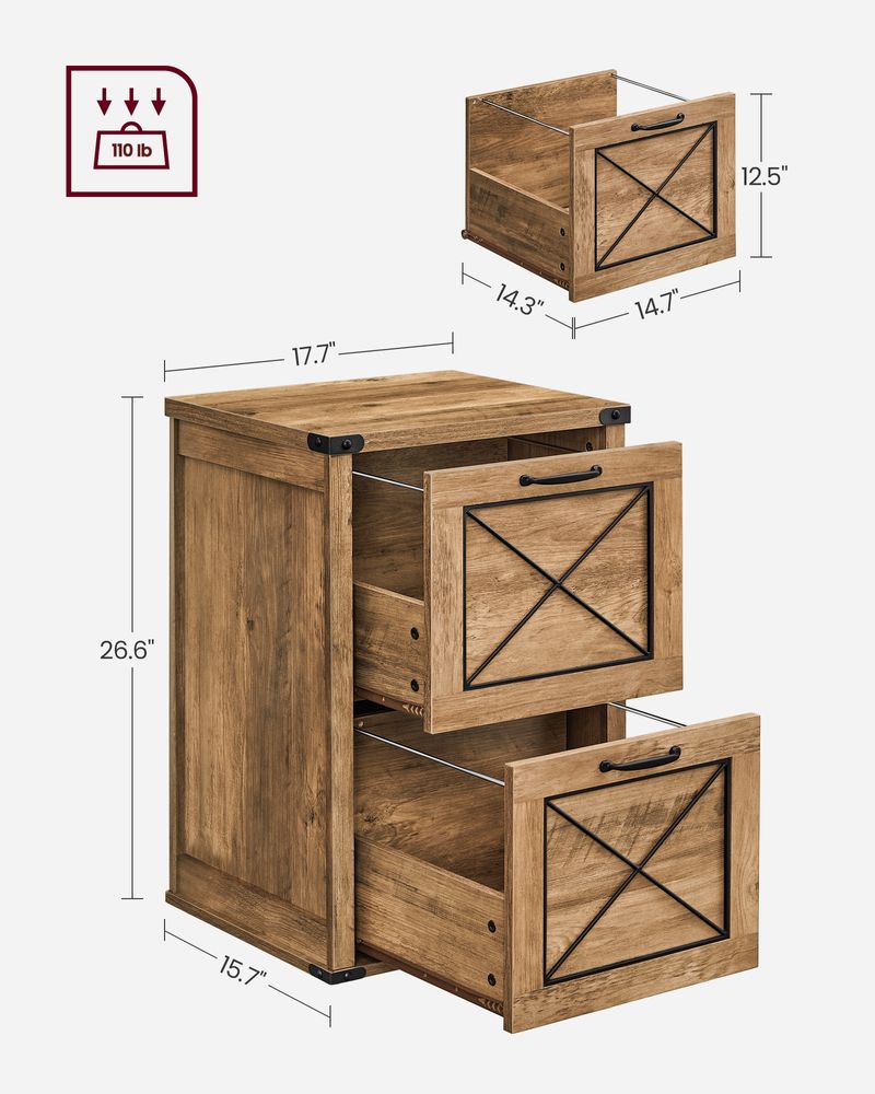 File Cabinet With 2 File Drawers – Fits A4 – Farmhouse Office Storage