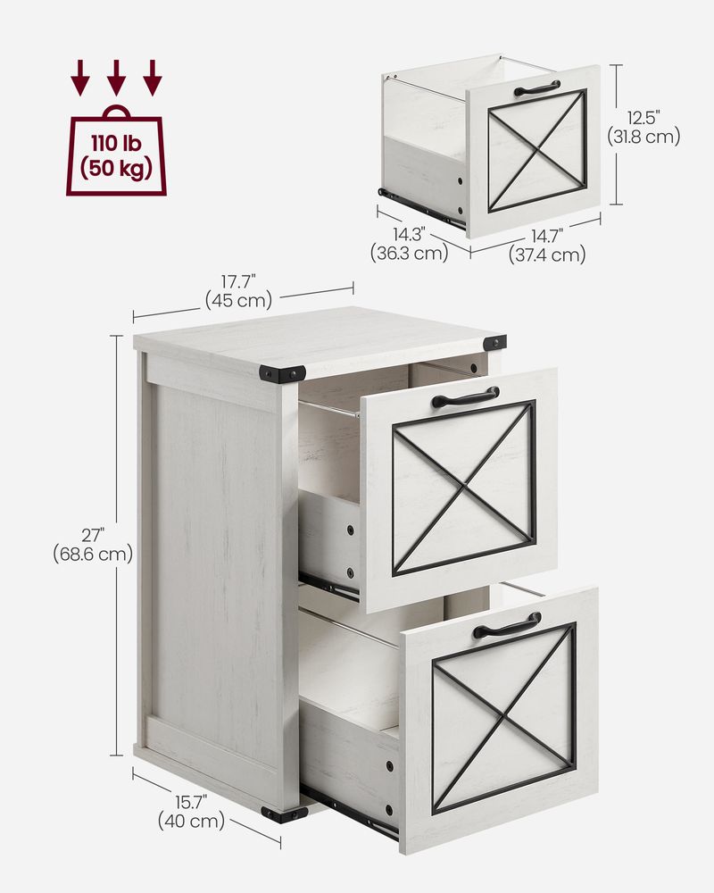 File Cabinet With 2 File Drawers – Fits A4 – Farmhouse Office Storage