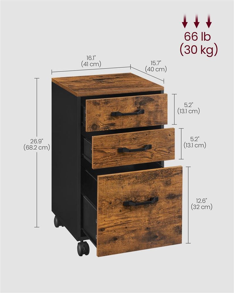 Filing Cabinet – 3 Drawers & Wheels – A4 and Letter File Storage