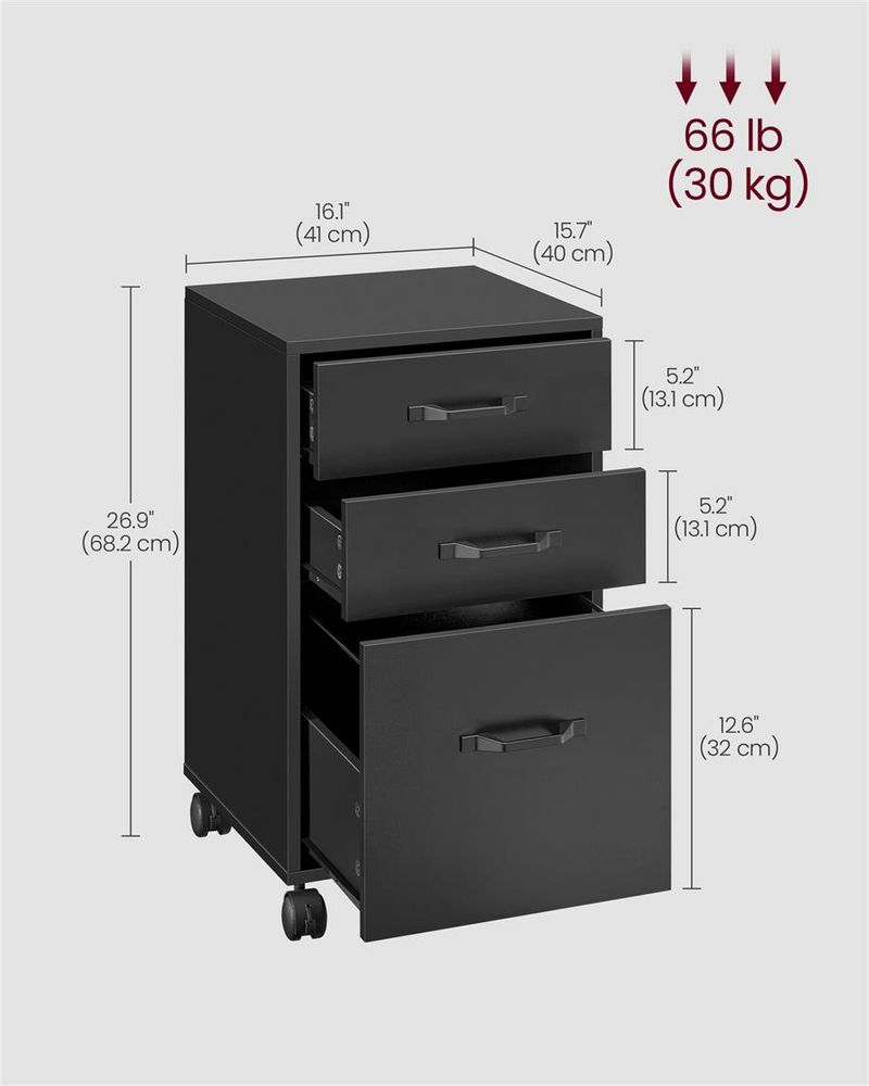 Filing Cabinet – 3 Drawers & Wheels – A4 and Letter File Storage