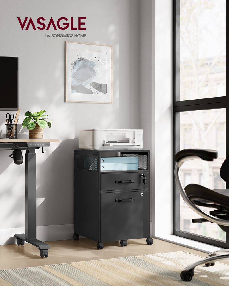 Mobile Filing Cabinet on Wheels – Lockable Drawers – Under Desk Storage