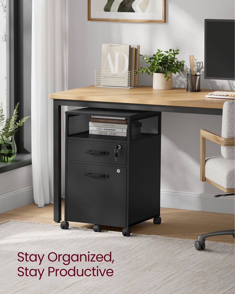 Mobile Filing Cabinet on Wheels – Lockable Drawers – Under Desk Storage