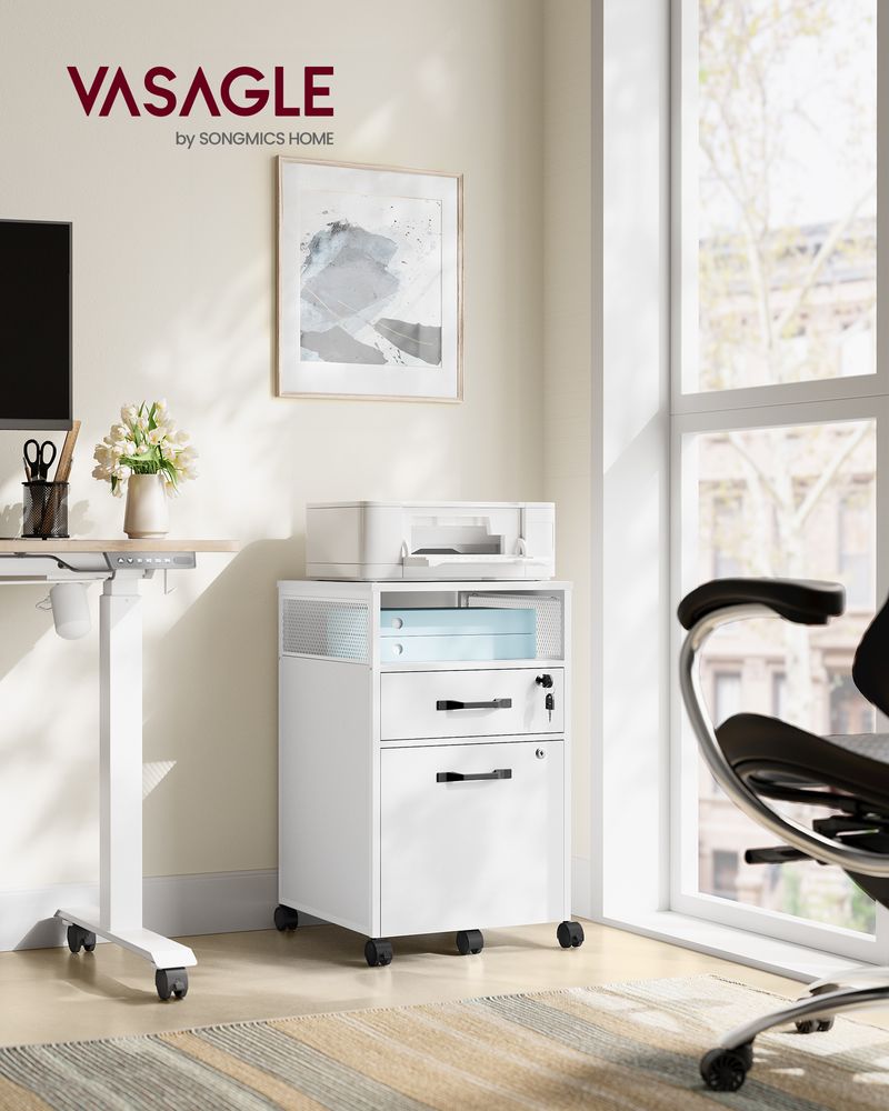 Mobile Filing Cabinet on Wheels – Lockable Drawers – Under Desk Storage