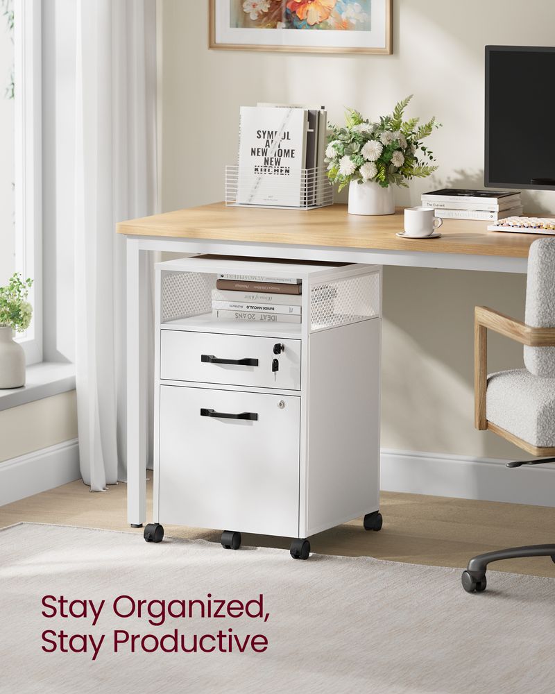 Mobile Filing Cabinet on Wheels – Lockable Drawers – Under Desk Storage
