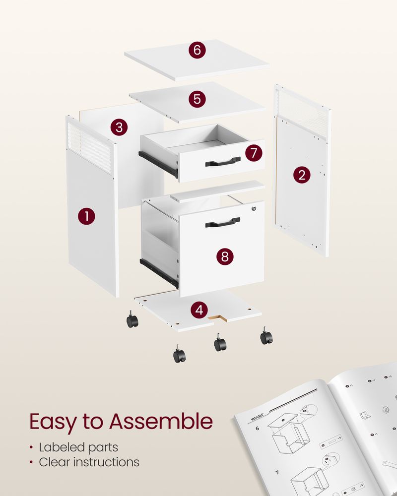 Mobile Filing Cabinet on Wheels – Lockable Drawers – Under Desk Storage