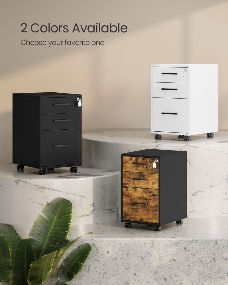 Office Filing Cabinet With Lock – 3 Drawers – Rolling Storage