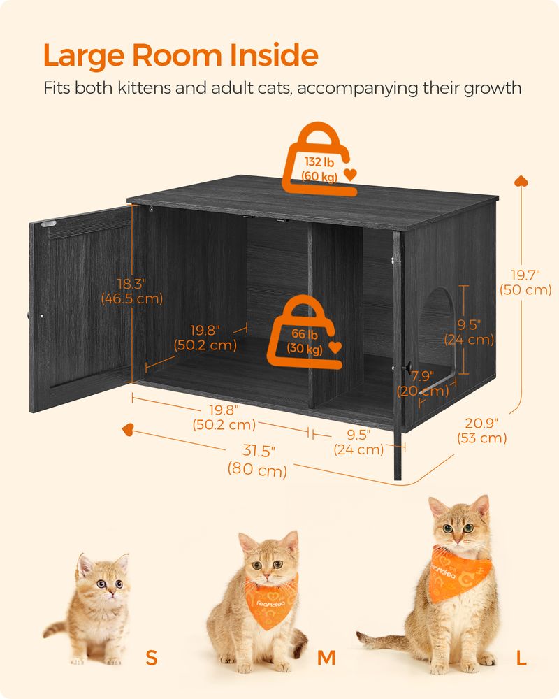 Cat Litter Box Enclosure – Removable Divider – Furniture Cabinet