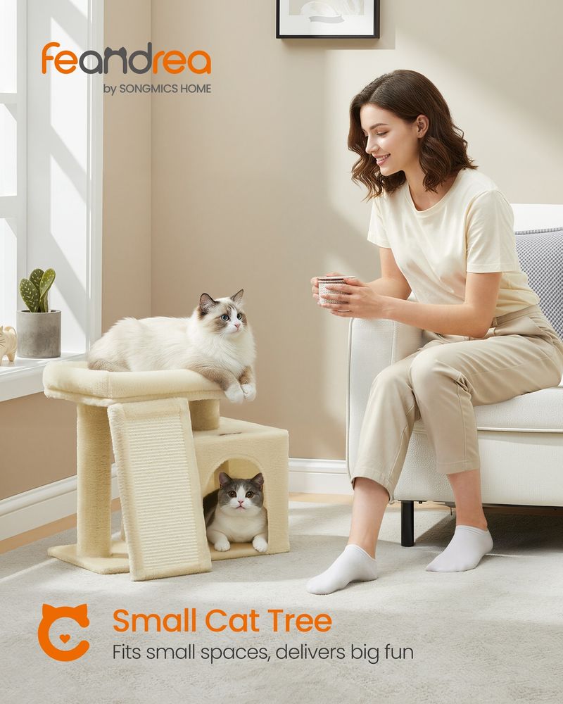 Cat Tree Condo With Ramp Small Cat Tower With Scratching Board