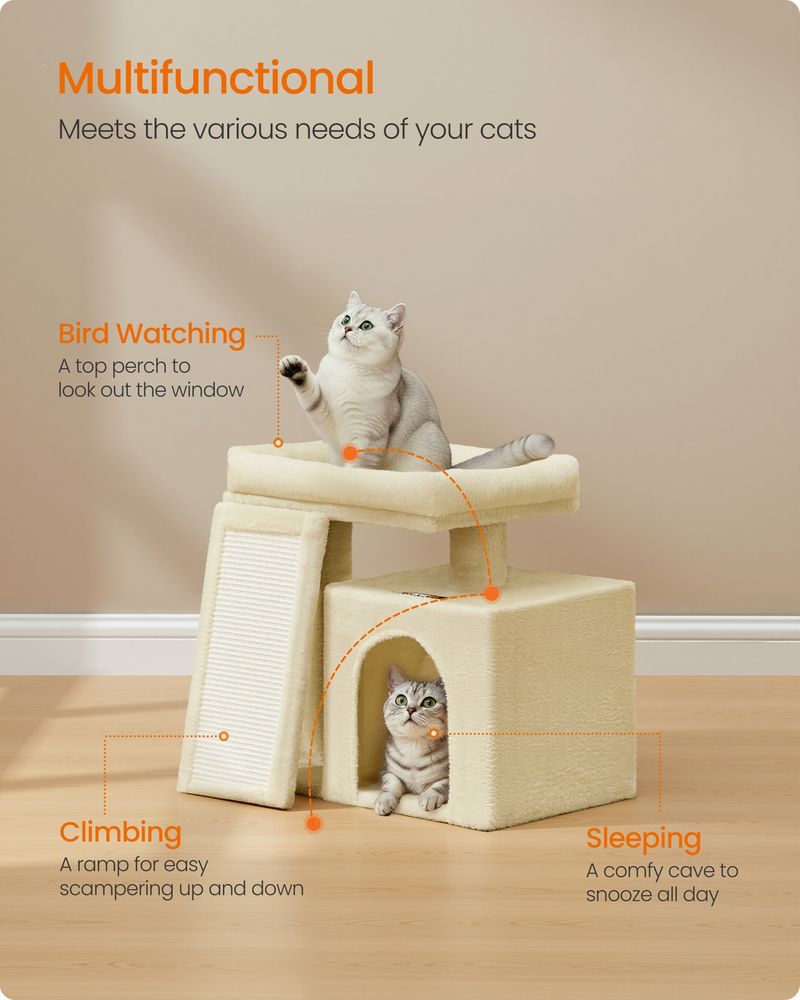 Cat Tree Condo With Ramp Small Cat Tower With Scratching Board