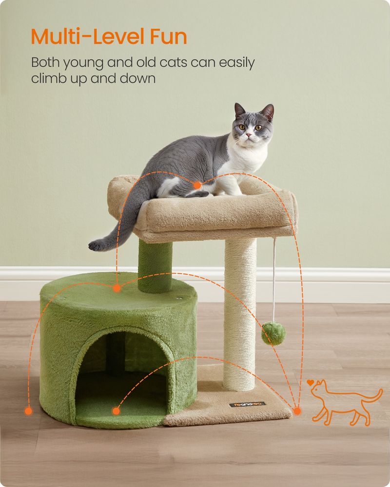 Cat Tower With Sisal Scratching Post Cat Condo With Perch and Cave