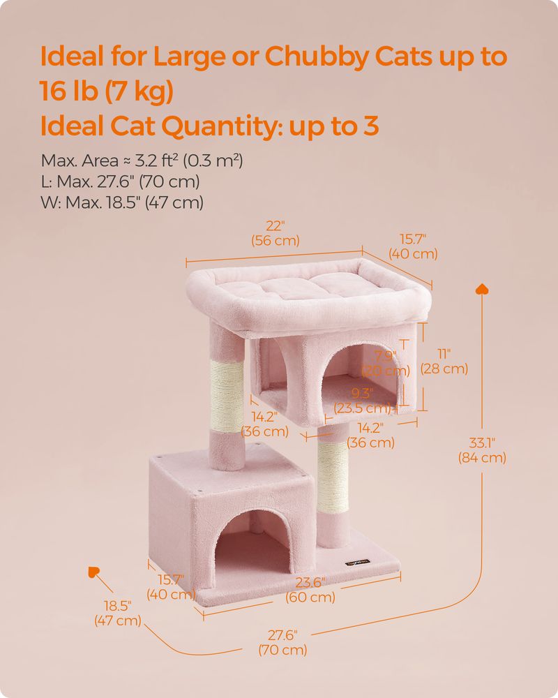 Cat Tower - 26.4 Inch - With 2 Cat Caves