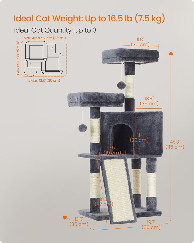45 Inch Cat Condo With Scratching Post Multi Level Cat Tree