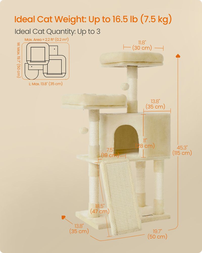 45 Inch Cat Condo With Scratching Post Multi Level Cat Tree