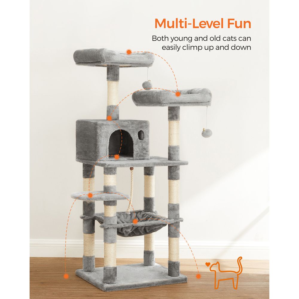 Cat Tree - 56.3 Inch - Scratching Posts Hammock Plush Perch