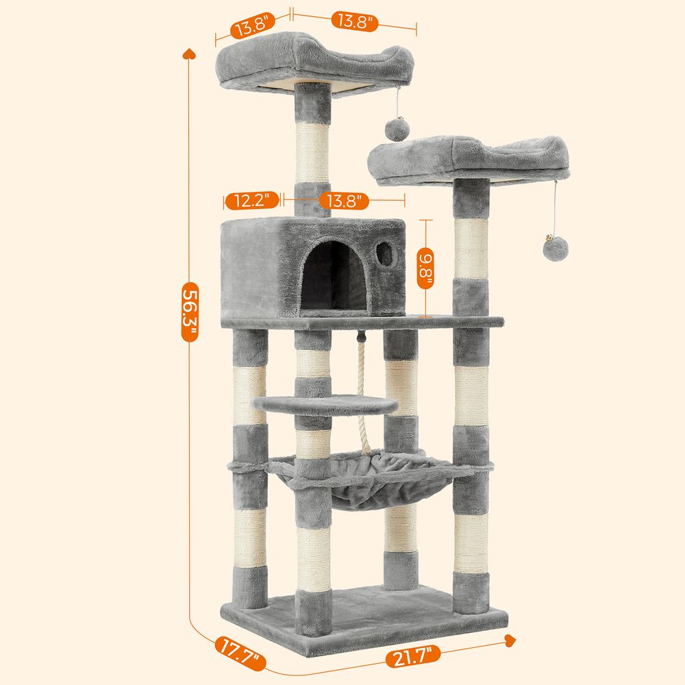 Cat Tree - 56.3 Inch - Scratching Posts Hammock Plush Perch