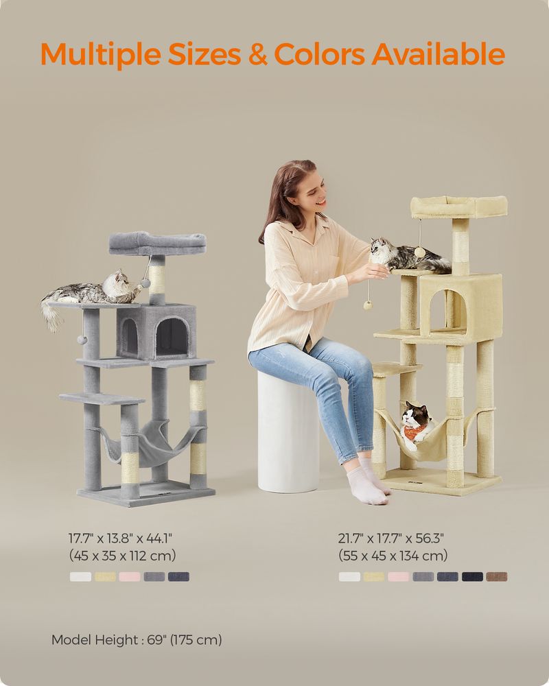 Cat Tower - Indoor Cat Tree - Scratching Posts Perches Hammock