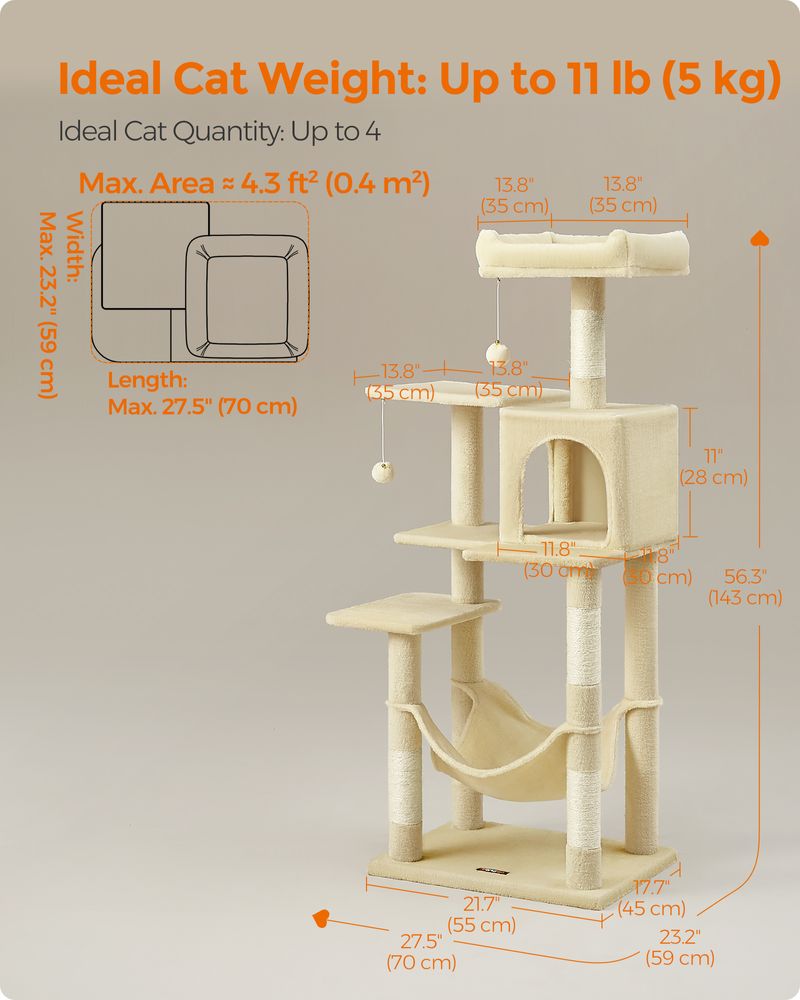Cat Tower - Indoor Cat Tree - Scratching Posts Perches Hammock